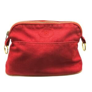 Hermes Red Canvas Bolide Pouch with gold loops